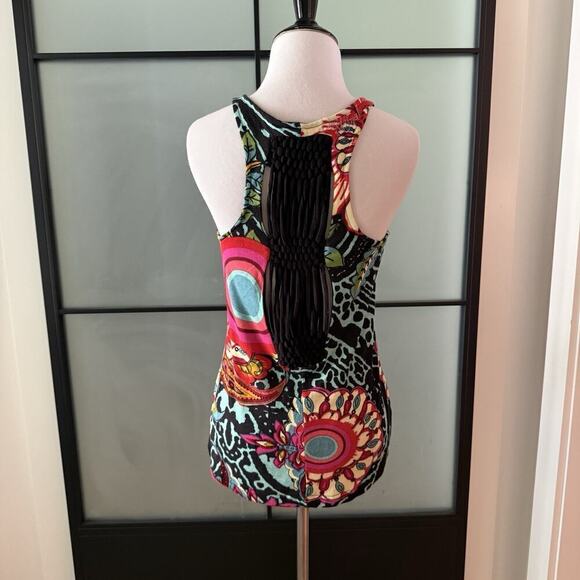 Desigual Women's Embellished Floral Sleeveless Tunic Tank Top Size Small Black - Picture 3 of 12